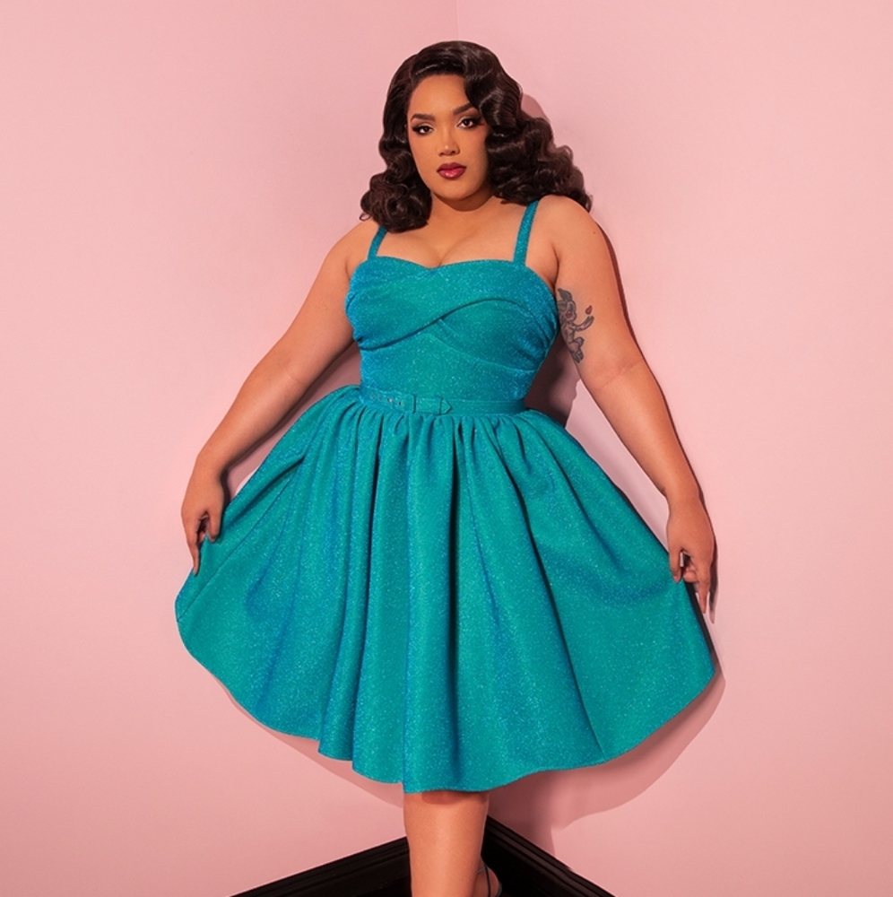 Jawbreaker Swing Dress in Turquoise Lurex